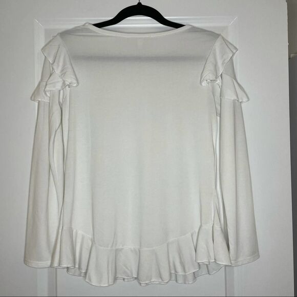 Hailey & Co.Ruffle Shoulder Long Sleeve Top White size Medium - Picture 5 of 8